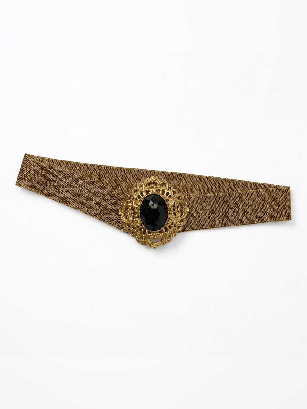 Miriam Haskell Vintage Gold Mesh Belt Black Gem Statement 80s Glam 26”